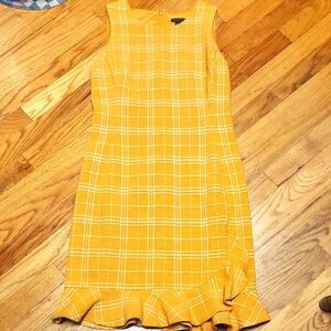 Ann Taylor Mustard Plaid Midi Dress, Like New